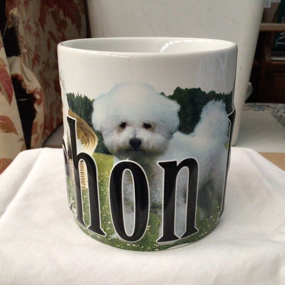 PRECIOUS Large White Mug Cup Americaware 2014 BICHON FRISE Dog Color Photo - Picture 8 of 10